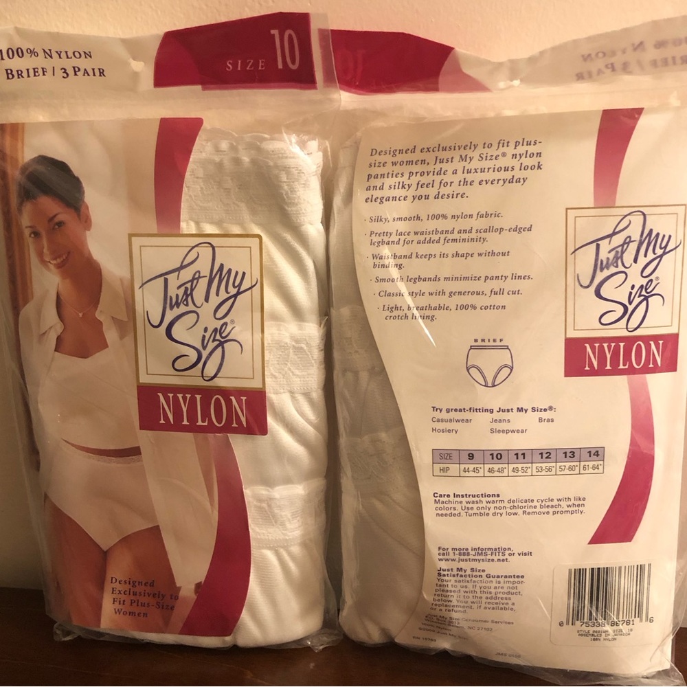 Just My Size women’s briefs 3 pack size 10 white nylon New in package